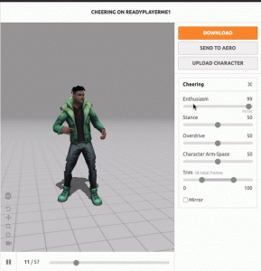 Customizing 3D avatar animations in Mixamo by dragging a slider